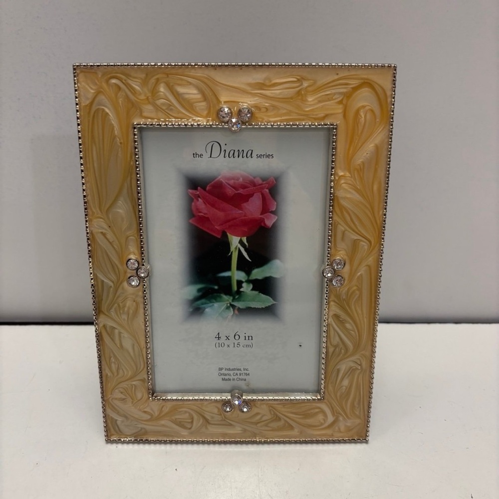 Diana Series 4x6 Picture Frame Gold Enamel Marbelized & Gem Rhinestones Photo